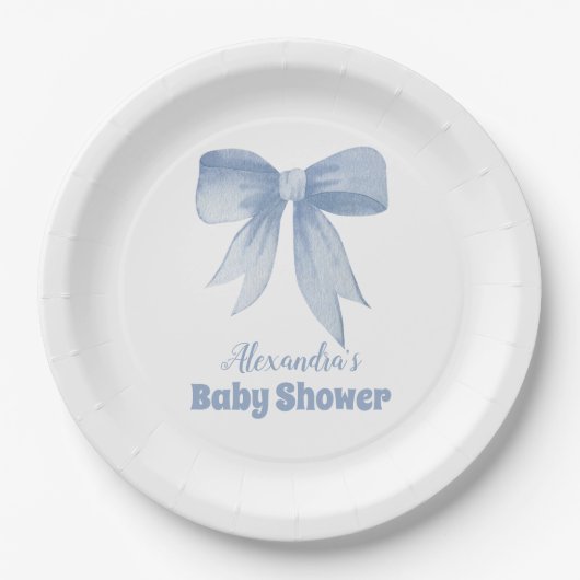 Niedlich Blue Bow Ribbon Baby Boy Dusche Pappteller (Vorderseite)