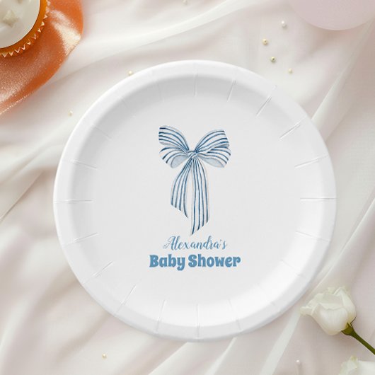 Niedlich Blue Bow Ribbon Baby Boy Dusche Pappteller
