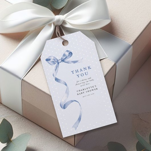 Niedlich Blue Bow Ribbon Boy Baby Dusche Geschenkanhänger