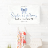 Niedlich Blue Bow Ribbon Boy Baby Dusche Willkomme Banner (Insitu)