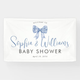 Niedlich Blue Bow Ribbon Boy Baby Dusche Willkomme Banner