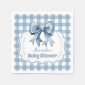 Niedlich Blue Bow Ribbon Gingham Baby Dusche Serviette (Vorderseite)