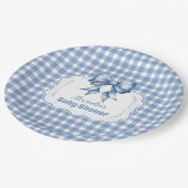 Niedlich Blue Bow Ribbon Gingham Pappteller (Schrägansicht)