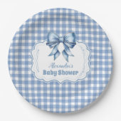 Niedlich Blue Bow Ribbon Gingham Pappteller (Vorderseite)