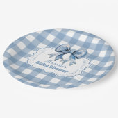Niedlich Blue Bow Ribbon Gingham Pappteller (Schrägansicht)
