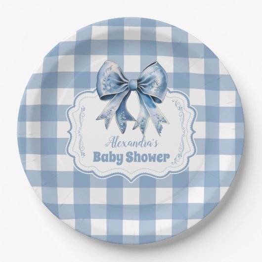Niedlich Blue Bow Ribbon Gingham Pappteller (Vorderseite)