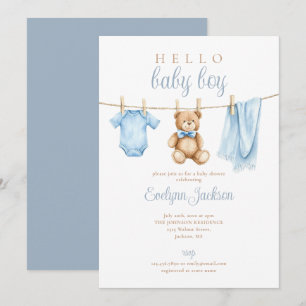 Niedlich Blue Boy Clothesline Baby Dusche Einladung