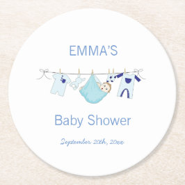 Niedlich Blue Boy Illustration Wäscheleine Wäsche Runder Pappuntersetzer