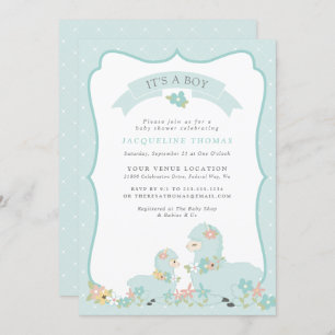 Niedlich Blue Boy Llama Baby Dusche Einladung