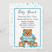 Niedlich Blue Boy's Teddy Bear Baby Shower Einladu Einladung (Vorne/Hinten)