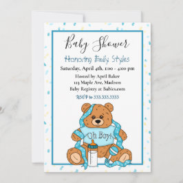 Niedlich Blue Boy's Teddy Bear Baby Shower Einladu Einladung