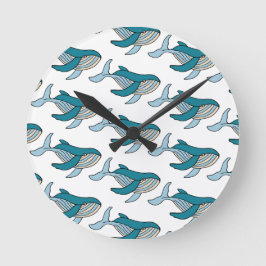 Niedlich Blue Boys Whale Muster Runde Wanduhr