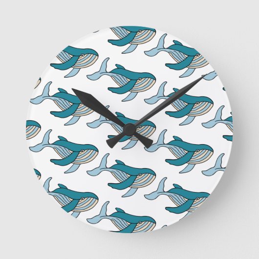 Niedlich Blue Boys Whale Muster Runde Wanduhr (Vorderseite)