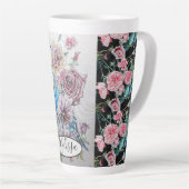 Niedlich Blue Budgie & Rose Bird Pink Wasserfarbe Milchtasse (Rechte Ecke)