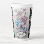 Niedlich Blue Budgie & Rose Bird Pink Wasserfarbe Milchtasse (Vorderseite)
