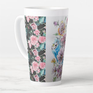 Niedlich Blue Budgie und Rose Wasserfarbe Latte Ta Milchtasse
