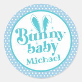 Niedlich Blue Bunny Baby Boy " Personalisiert Oste Runder Aufkleber (Vorderseite)