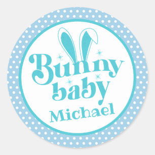 Niedlich Blue Bunny Baby Boy " Personalisiert Oste Runder Aufkleber