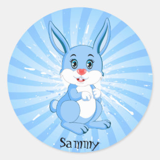 Niedlich Blue Bunny Cartoon Runder Aufkleber