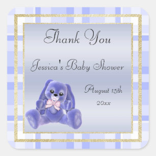 Niedlich Blue Bunny Danke Baby Dusche Quadratischer Aufkleber