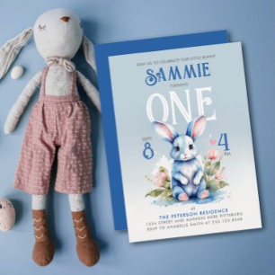 Niedlich Blue Bunny Floral Geburtstagsparty Einladung