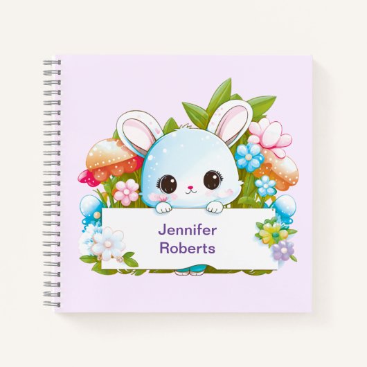 Niedlich Blue Bunny Floral Notizblock (Vorderseite)