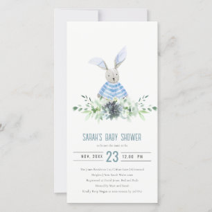 Niedlich Blue Bunny Garden Fauna Baby Dusche laden Dankeskarte
