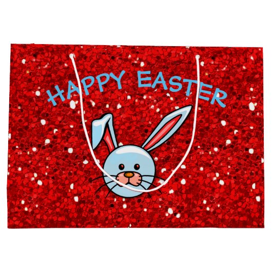 Niedlich Blue Bunny Happy Oaster Große Geschenktüte (Rückseite)
