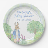 Niedlich Blue Bunny Rabbit Gingham Baby Dusche Pappteller (Vorderseite)