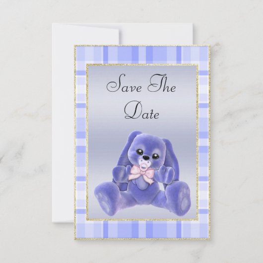 Niedlich Blue Bunny Save the Date Baby Dusche (Vorderseite)