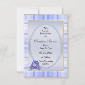 Niedlich Blue Bunny Save the Date Baby Dusche (Rückseite)