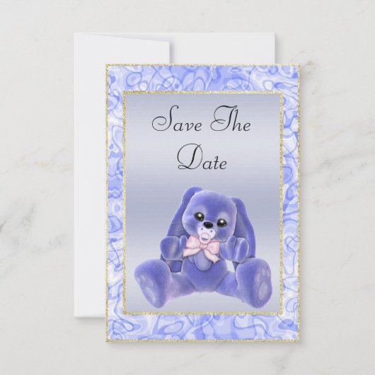 Niedlich Blue Bunny Save the Date Baby Dusche (Vorderseite)