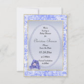 Niedlich Blue Bunny Save the Date Baby Dusche (Rückseite)