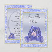 Niedlich Blue Bunny Save the Date Baby Dusche (Vorne/Hinten)