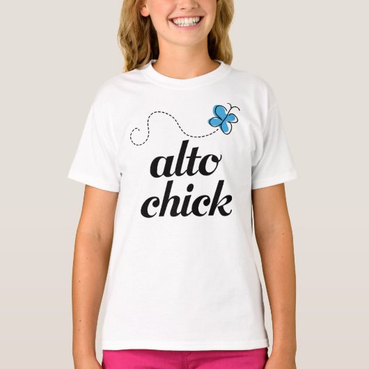 Niedlich Blue Butterfly Musik Alto Chick Geschenk T-Shirt (Vorderseite)