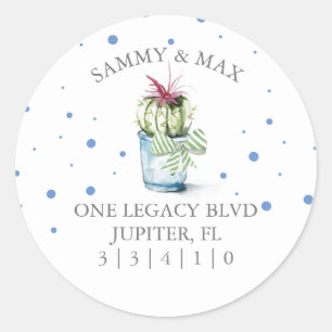 Niedlich Blue Cactus Rücksendeadresse Umschlag Auf Runder Aufkleber