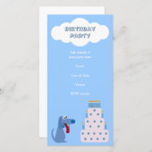 Niedlich Blue Cartoon Dog & Birthday Cake Einladun (Vorne/Hinten)