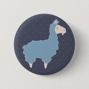 Niedlich Blue Cartoon Llama & White Dots Button