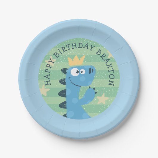 Niedlich Blue Cartoon T-Rex Kindergeburtsparty Pappteller (Vorderseite)