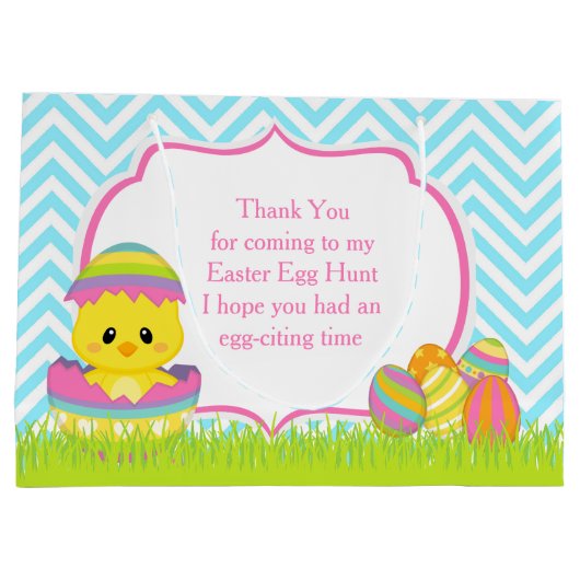 Niedlich Blue Chevrons Osterfest Bunny Easter Egg  Große Geschenktüte (Rückseite)