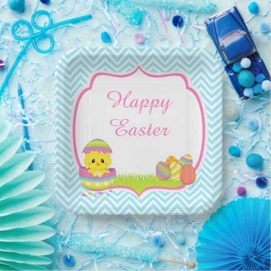 Niedlich Blue Chevrons Osterfest Easter Easter Eiz Pappteller (Party)