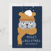 Niedlich Blue Christmas Cat Feiertagskarte (Vorderseite)