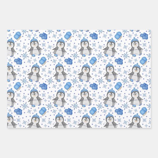 Niedlich Blue Christmas Ice Skaten Penguin Geschenkpapier Set (Vorderseite)