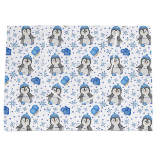 Niedlich Blue Christmas Ice Skaten Penguin Große Geschenktüte