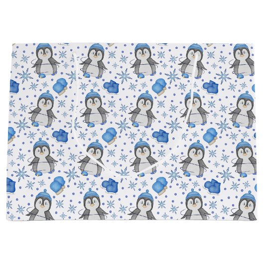 Niedlich Blue Christmas Ice Skaten Penguin Große Geschenktüte (Vorderseite)