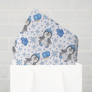Niedlich Blue Christmas Ice Skaten Penguin Seidenpapier