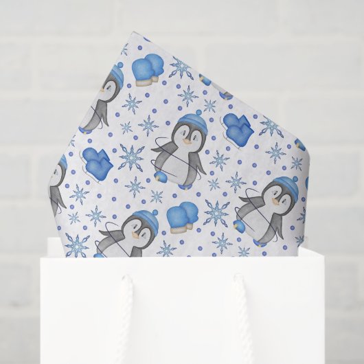 Niedlich Blue Christmas Ice Skaten Penguin Seidenpapier (Geschenktüte)