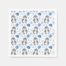 Niedlich Blue Christmas Ice Skaten Penguin Serviette