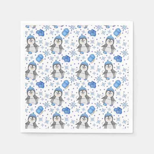 Niedlich Blue Christmas Ice Skaten Penguin Serviette (Vorderseite)
