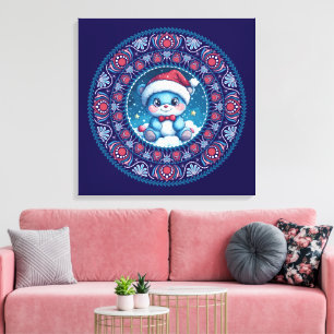 Niedlich Blue Christmas Kawaii Bear Dot Mandala Le Leinwanddruck